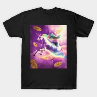 Space Sloth Riding On Flying Unicorn With Pizza T-Shirt